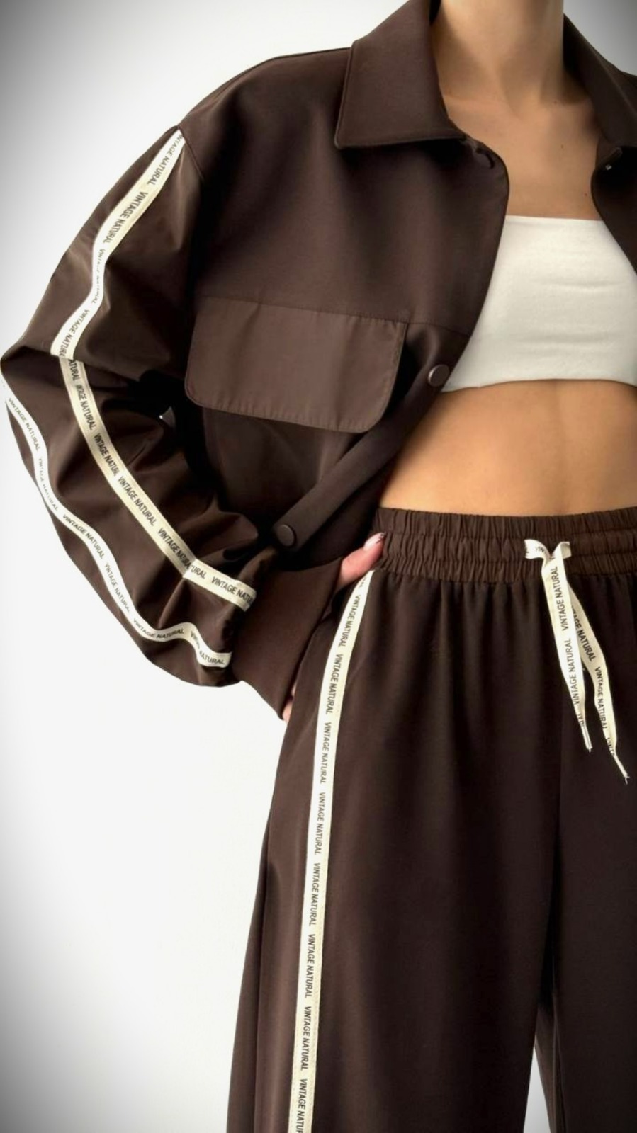 Brown coordinated set with taped detail from Rhyme & Hype